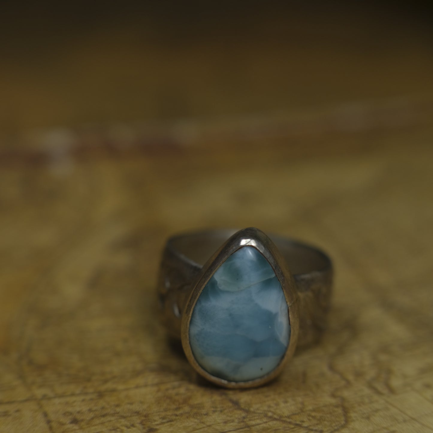 Victorian Era Pirate Inspired Larimar and Silver Ring Size US 7.25
