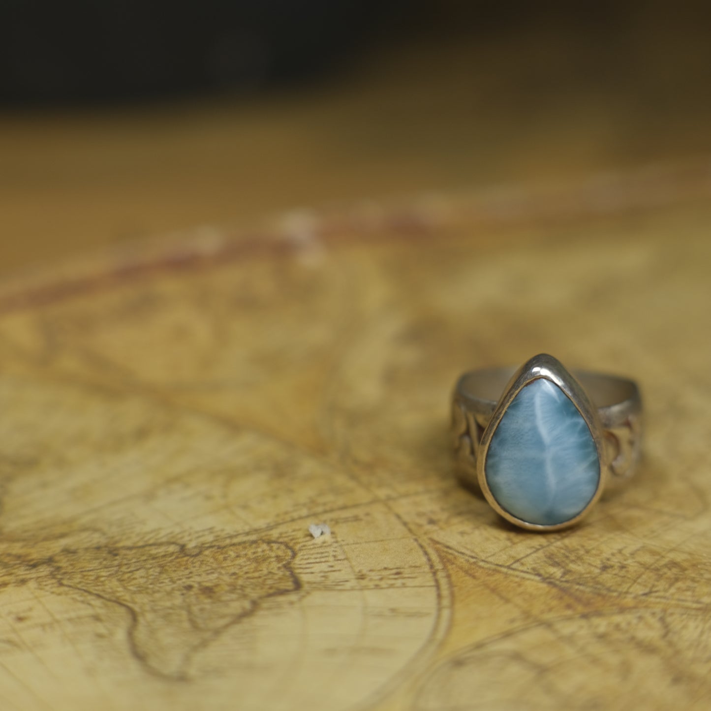 Larimar and Sterling Silver Pirate Inspired Wide Banded Ring Size US 7.25