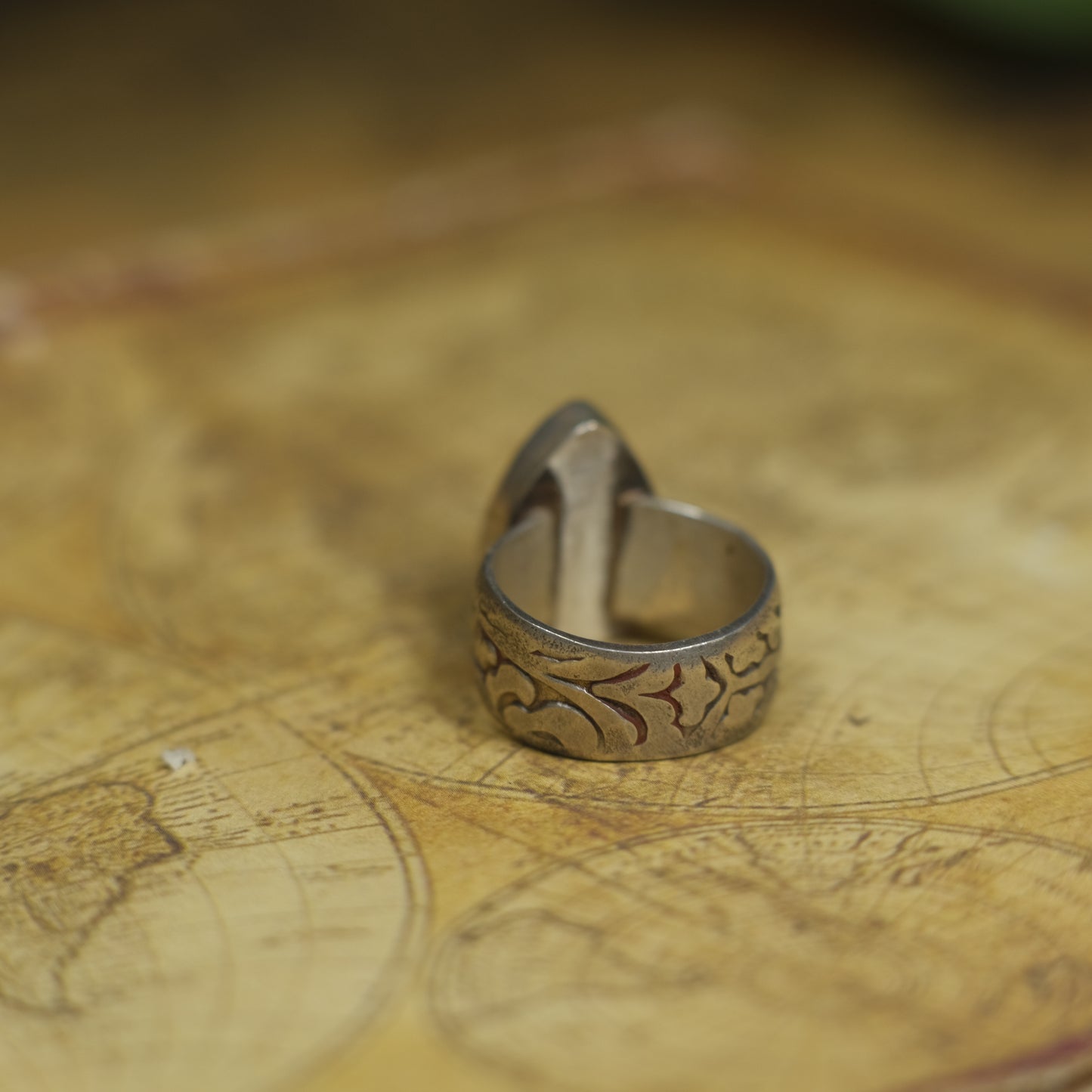 Larimar and Sterling Silver Pirate Inspired Wide Banded Ring Size US 7.25
