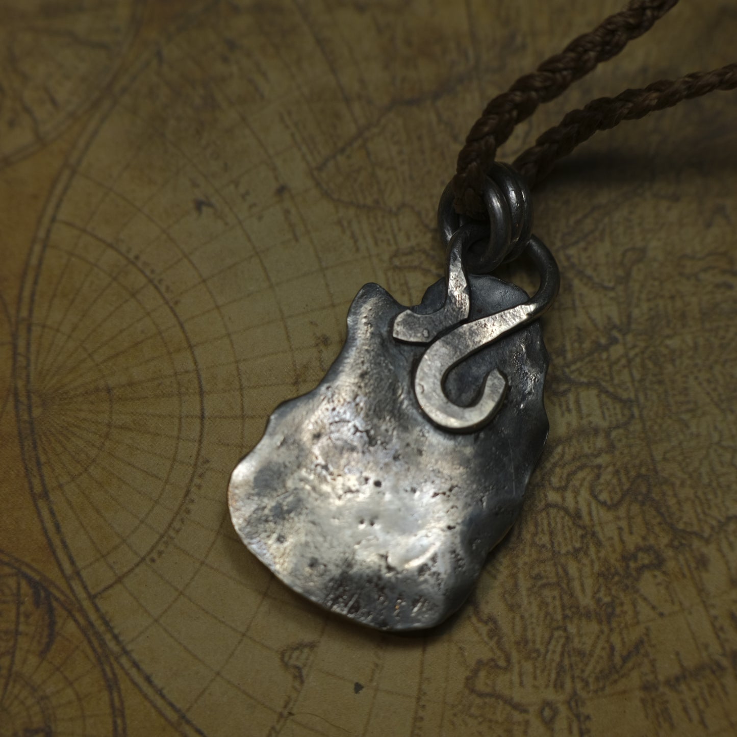 Sterling Silver Larimar Pendant on Braided Adjustable Cord OOAK