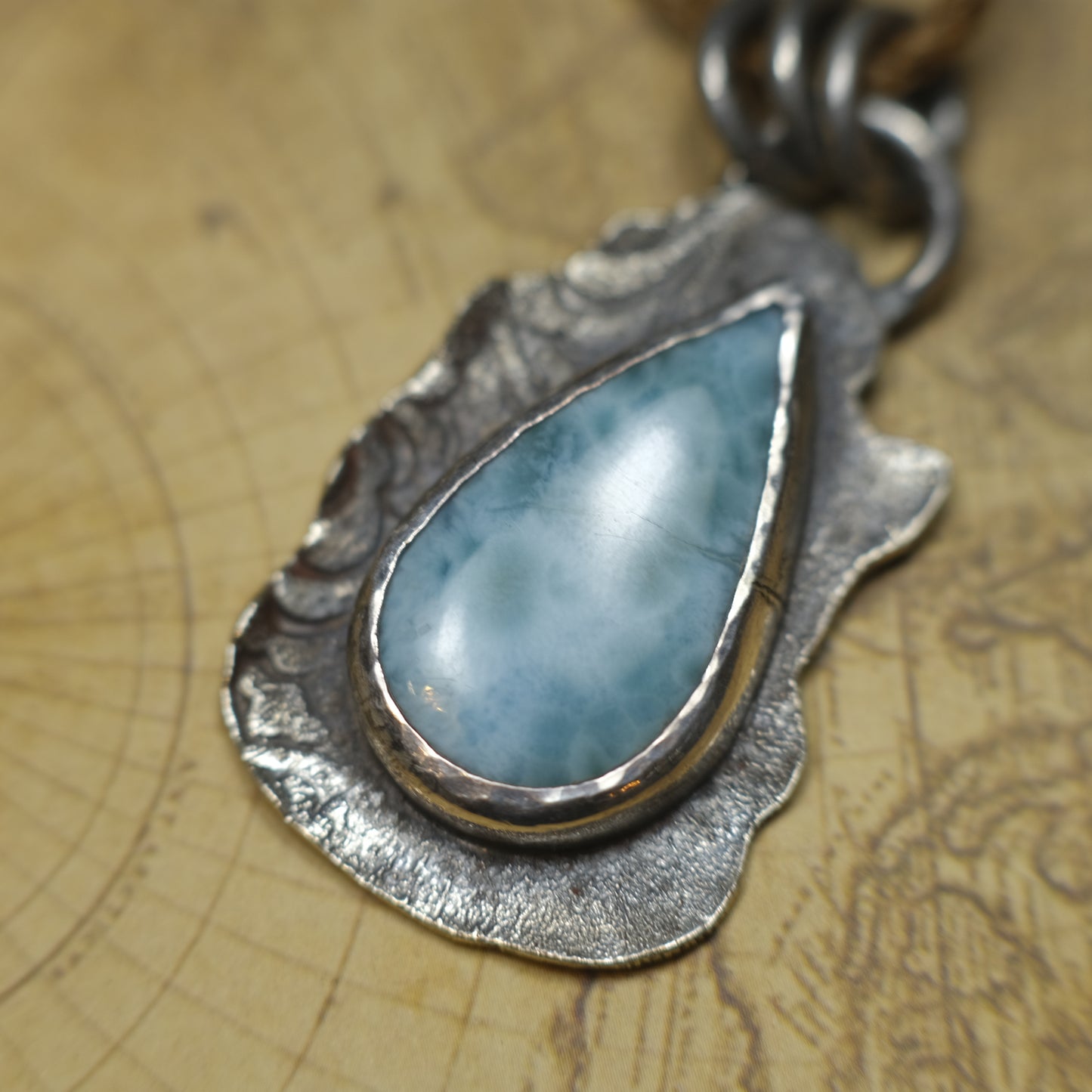 Sterling Silver Larimar Pendant on Braided Adjustable Cord OOAK