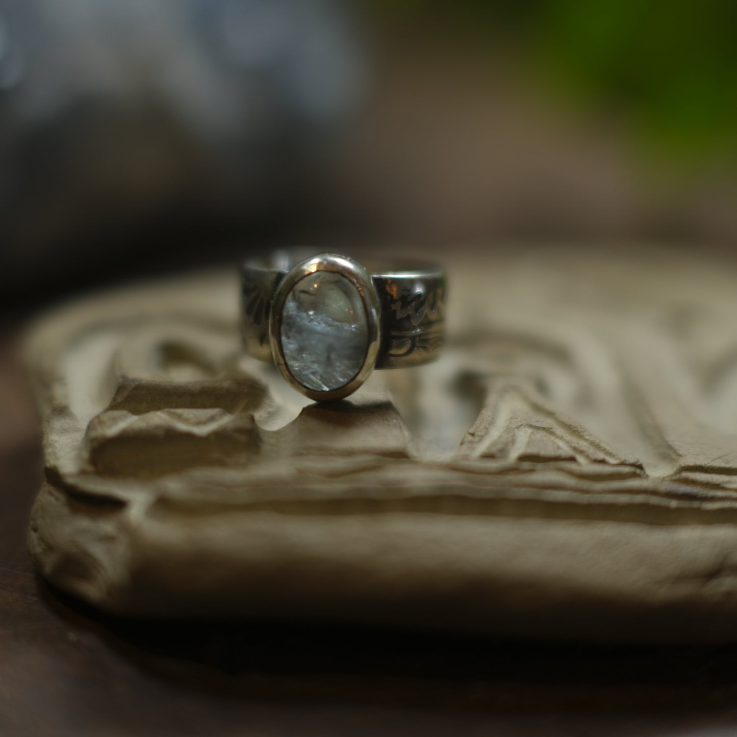 Aquamarine and Sterling Silver Wide Banded Paisley Ring US Size 7.75