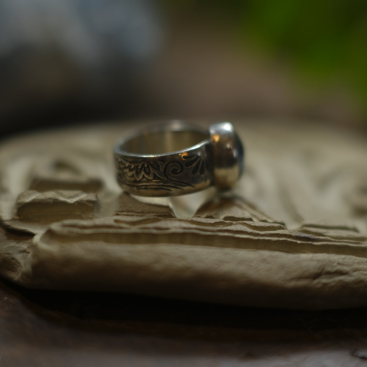 Aquamarine and Sterling Silver Wide Banded Paisley Ring US Size 7.75