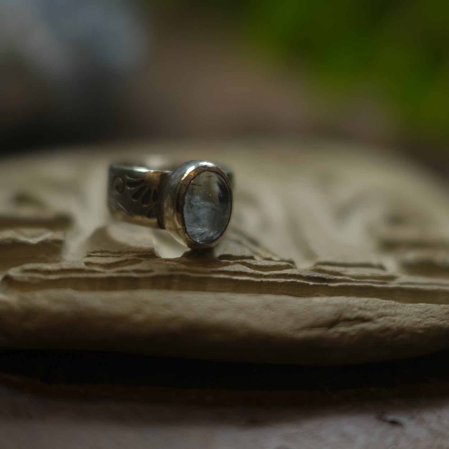 Aquamarine and Sterling Silver Wide Banded Paisley Ring US Size 7.75