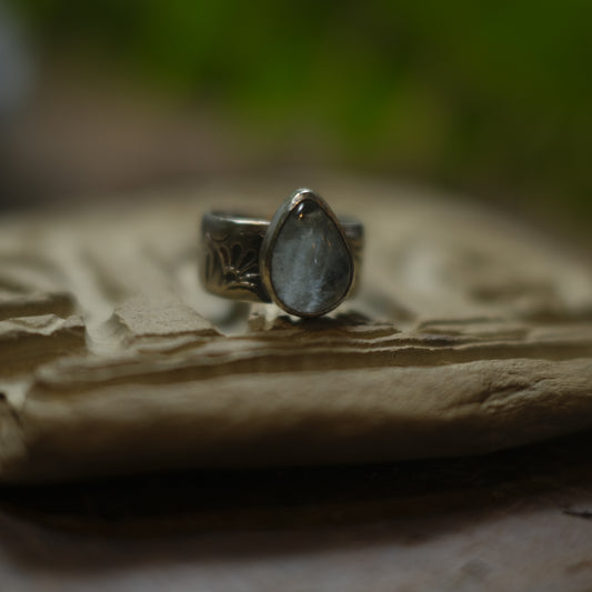 Aquamarine and Sterling Silver Wide Banded Paisley Ring US Size 6.75