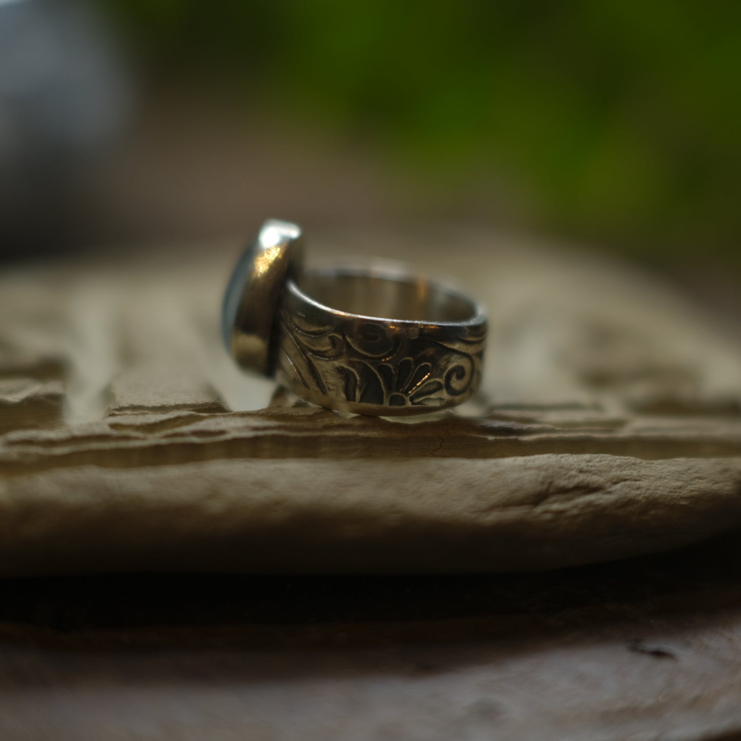 Aquamarine and Sterling Silver Wide Banded Paisley Ring US Size 6.75
