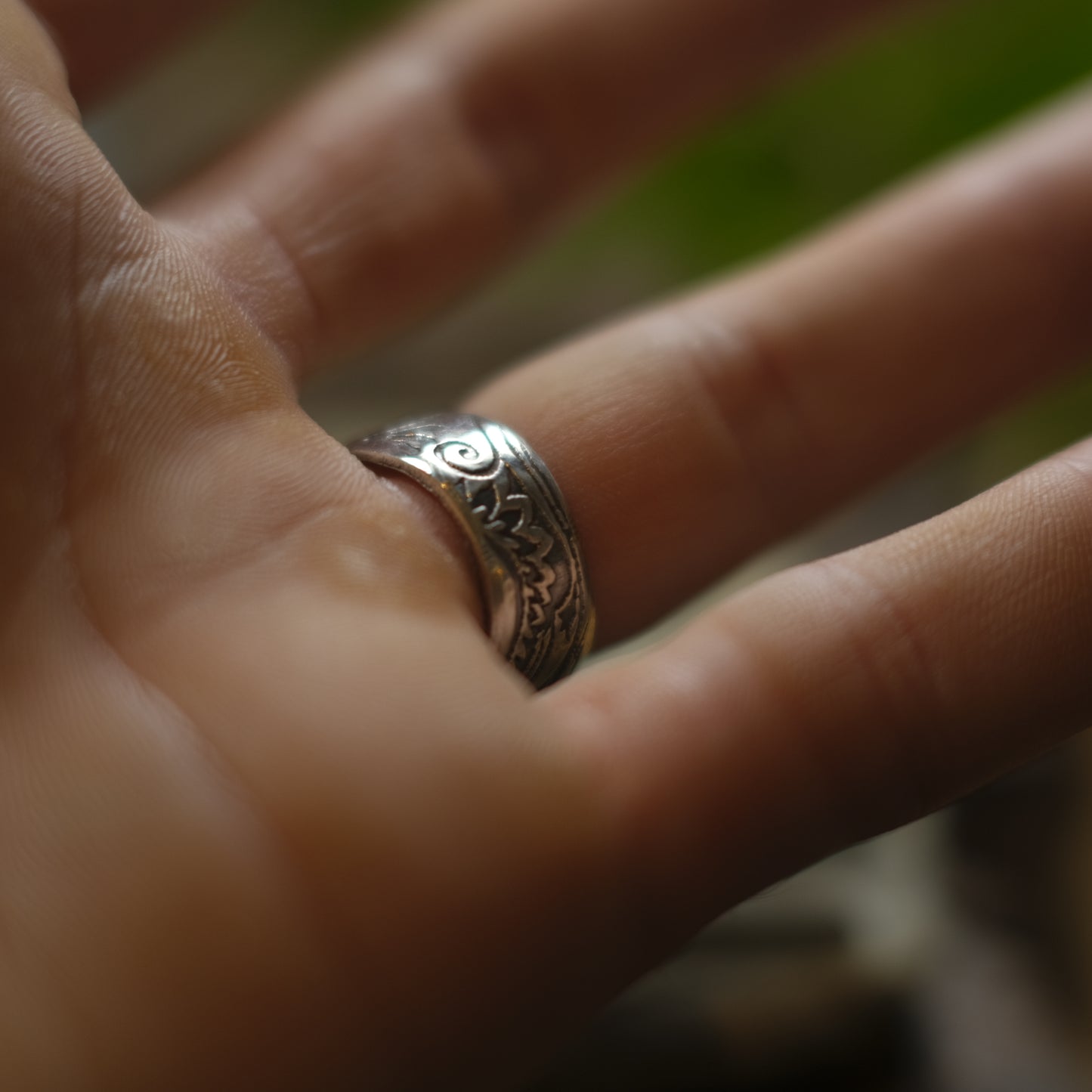 Aquamarine and Sterling Silver Wide Banded Paisley Ring US Size 6.75
