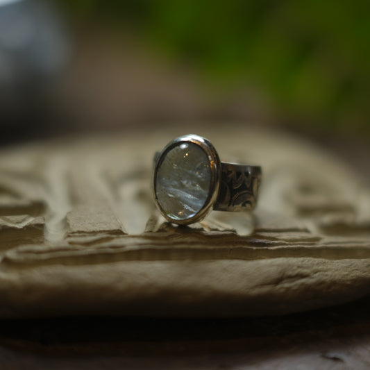 Aquamarine and Sterling Silver Wide Banded Paisley Ring US Size 8.75