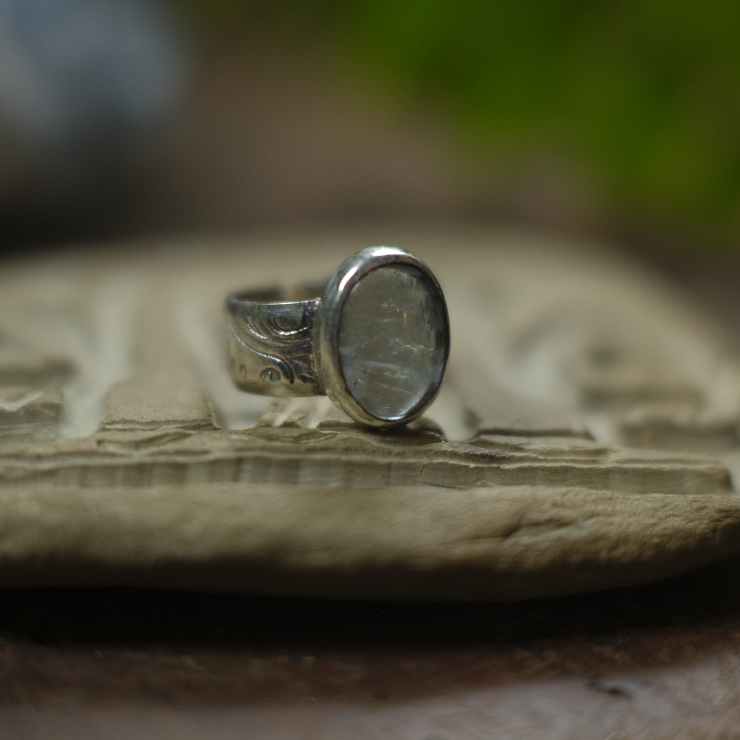 Aquamarine and Sterling Silver Wide Banded Paisley Ring US Size 8.75