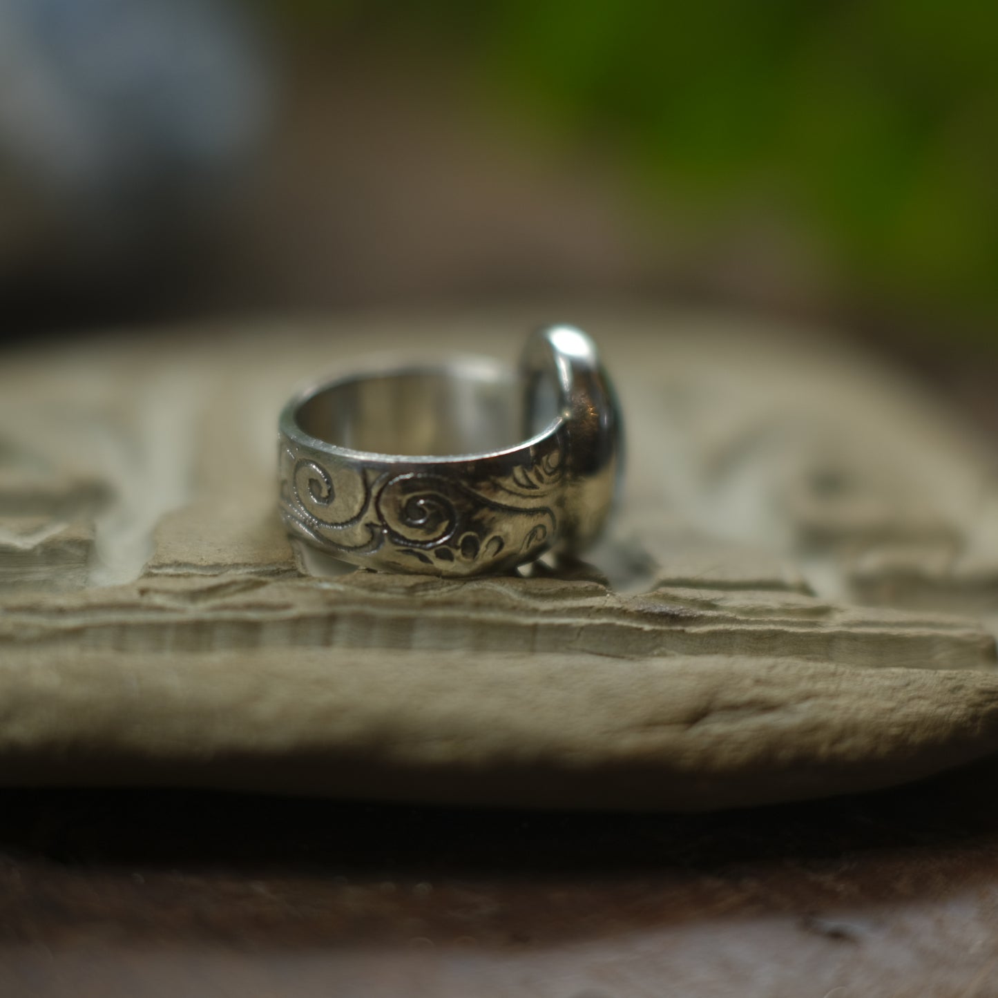 Aquamarine and Sterling Silver Wide Banded Paisley Ring US Size 8.75
