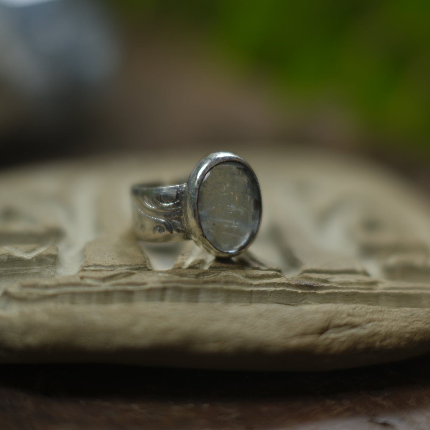 Aquamarine and Sterling Silver Wide Banded Paisley Ring US Size 8.75