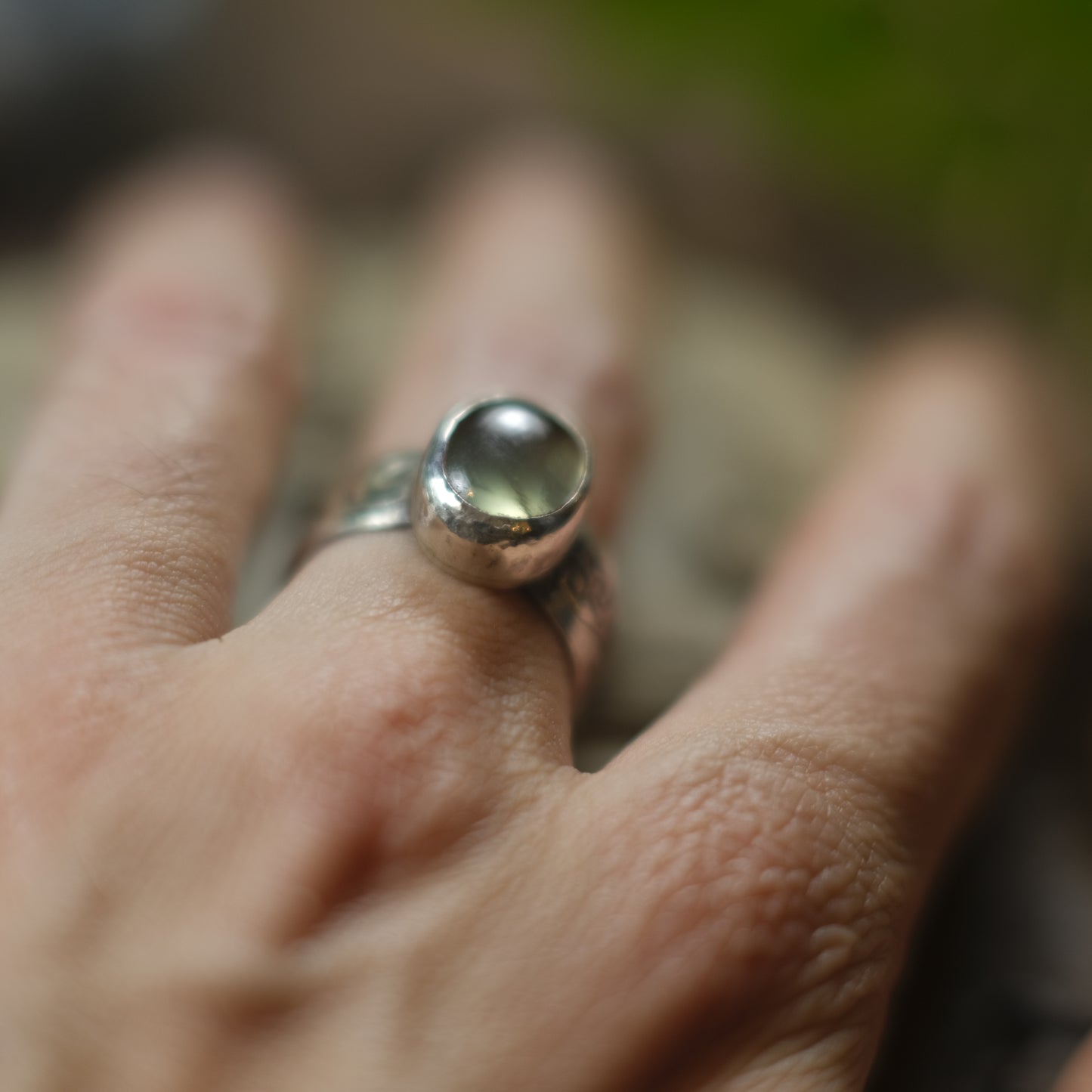 Prehnite and Sterling Silver Wide Banded Paisley Ring US Size 9