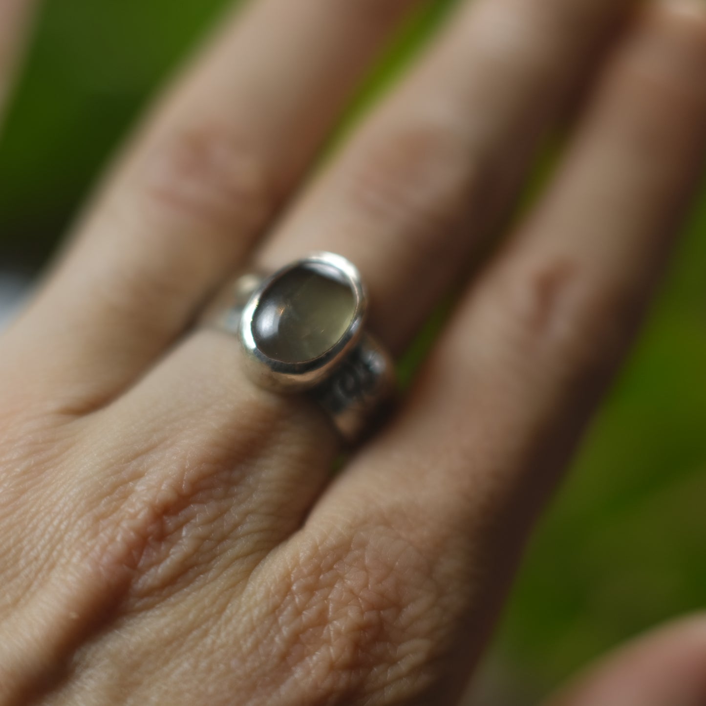 Prehnite and Sterling Silver Wide Banded Paisley Ring US Size 9
