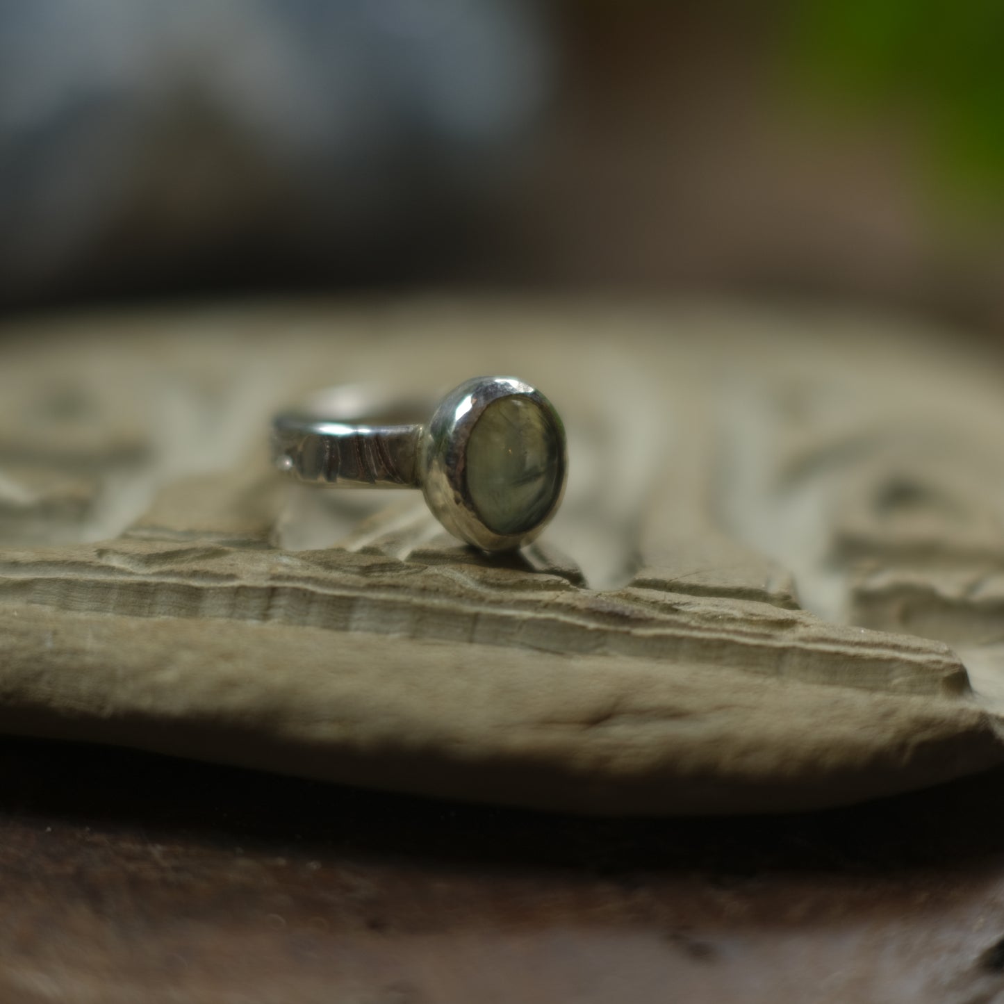 Prehnite and Sterling Silver Paisley Ring US Size 9