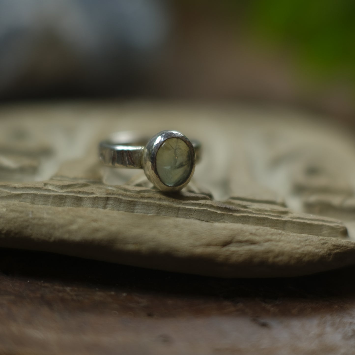 Prehnite and Sterling Silver Paisley Ring US Size 9