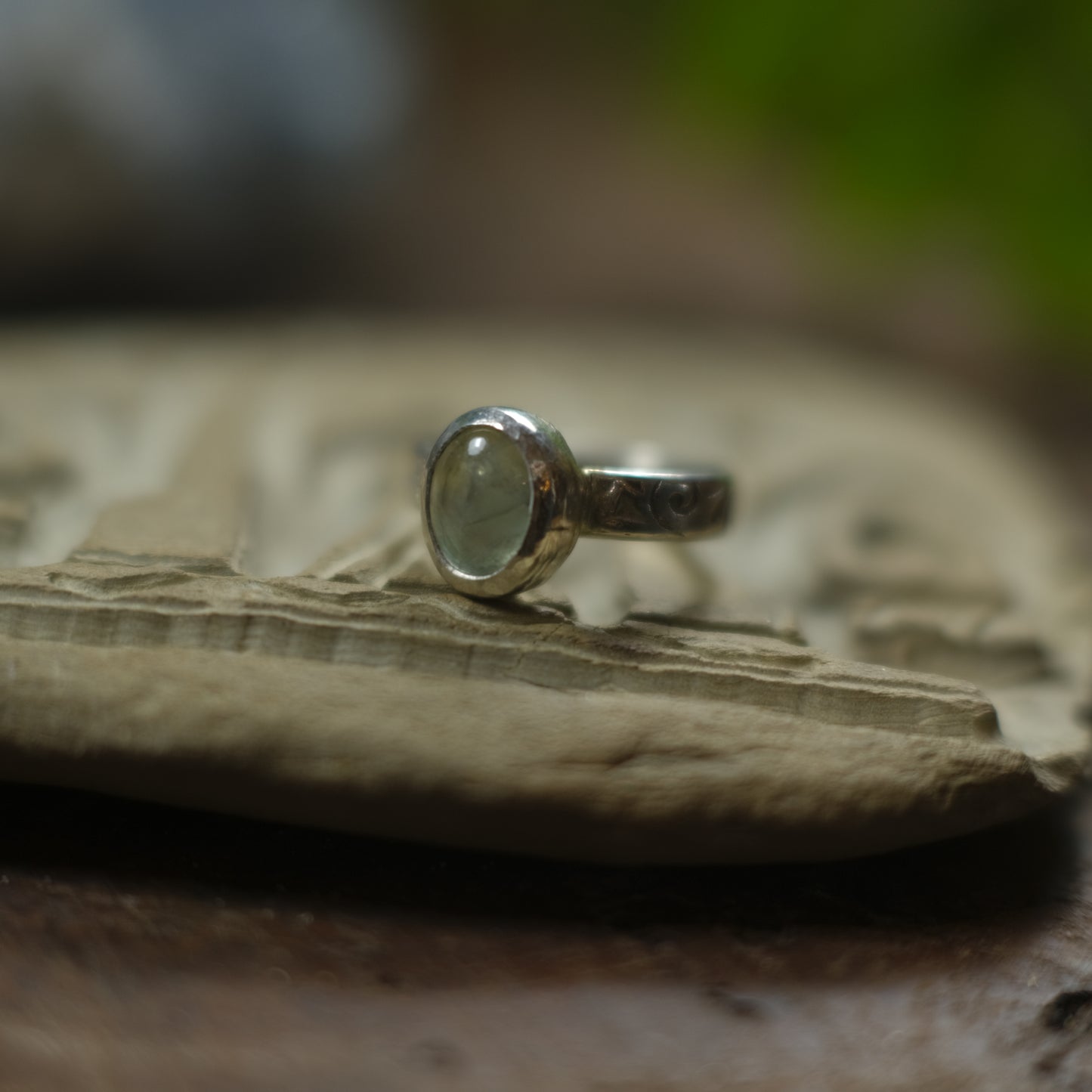 Prehnite and Sterling Silver Paisley Ring US Size 9