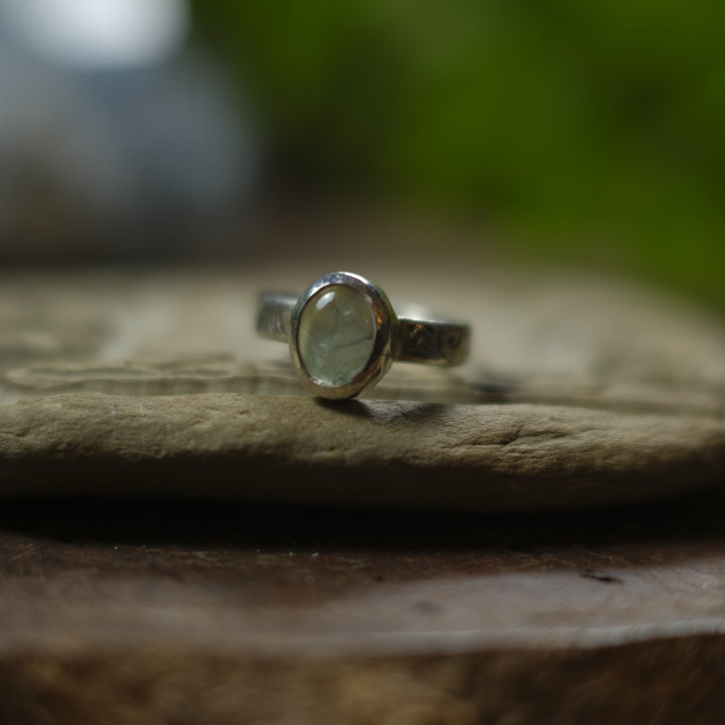 Prehnite and Sterling Silver Paisley Ring US Size 9