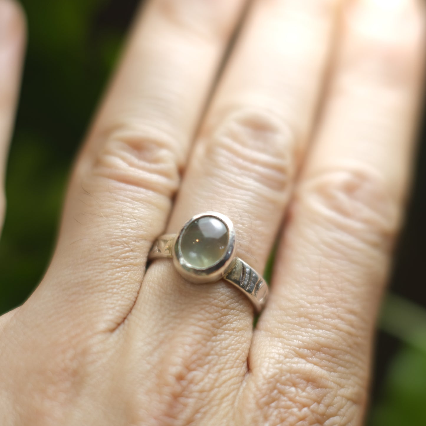 Prehnite and Sterling Silver Paisley Ring US Size 9