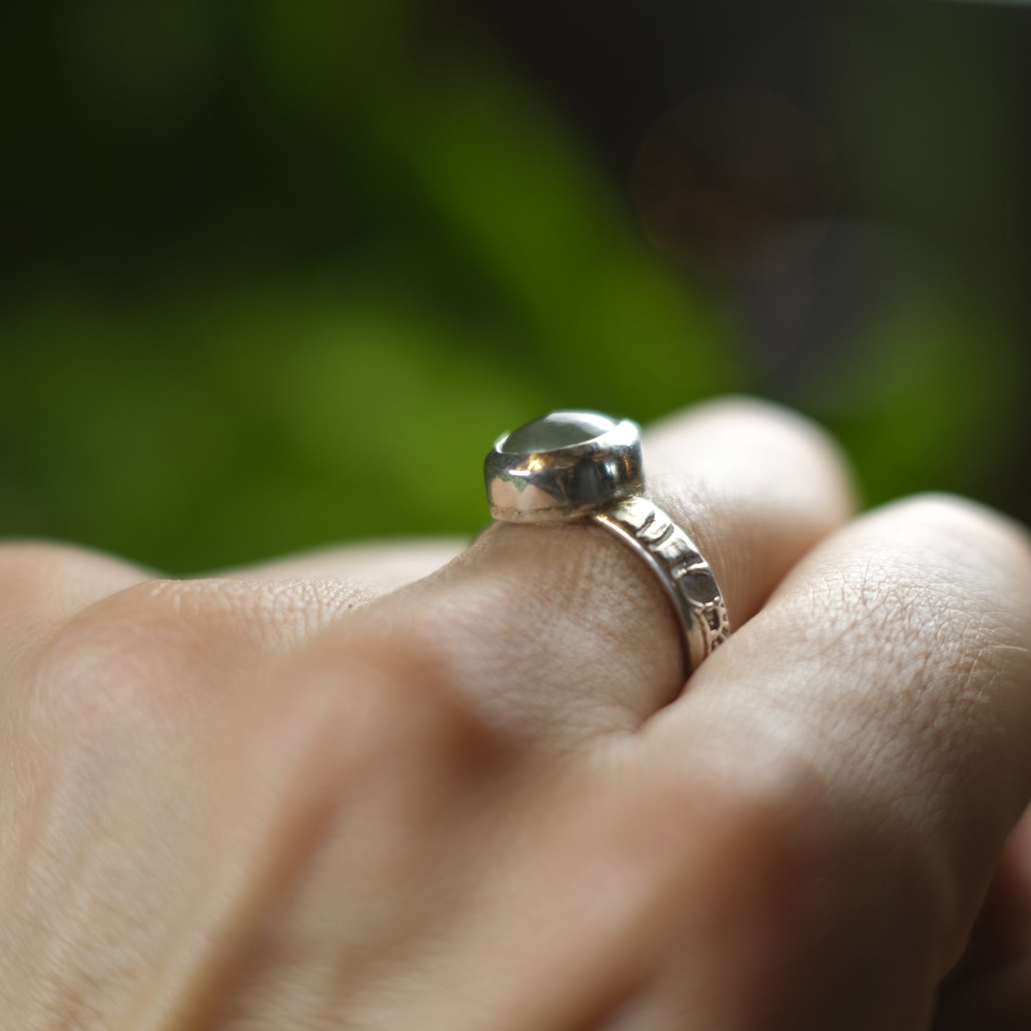 Prehnite and Sterling Silver Paisley Ring US Size 9