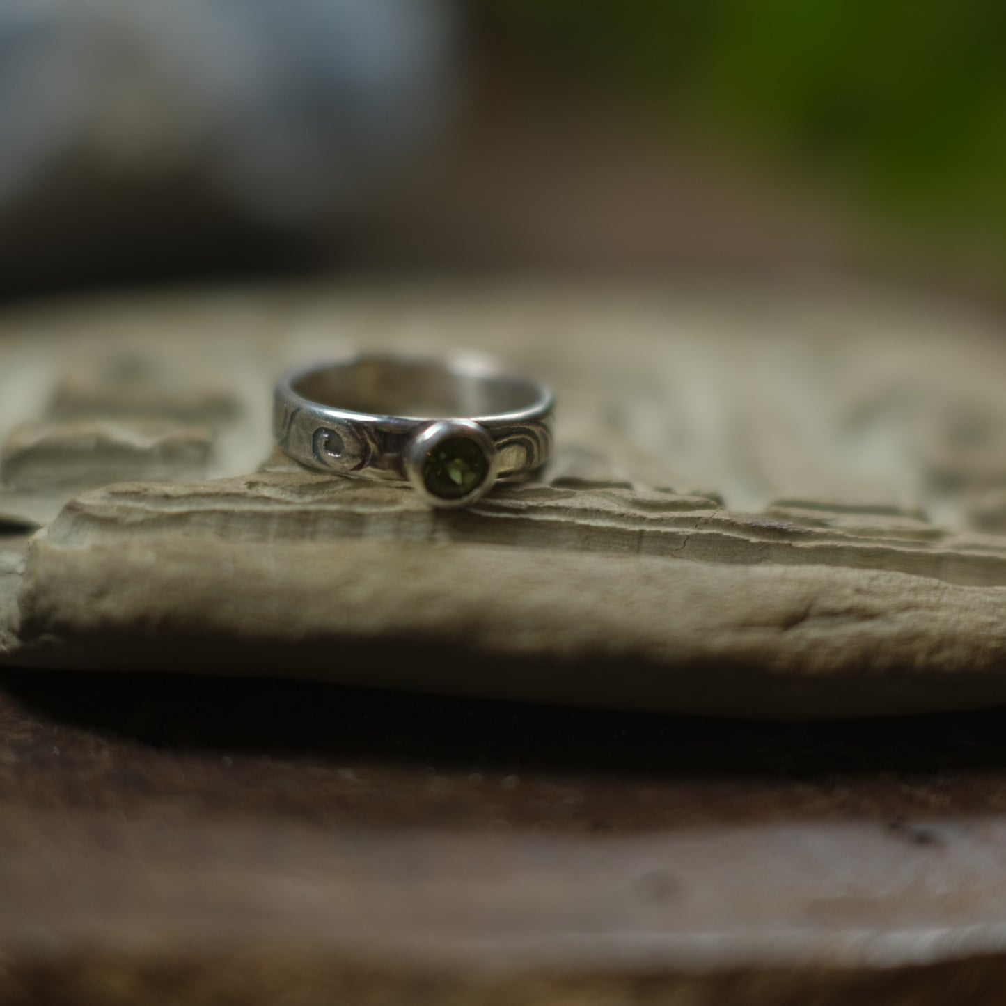 Peridot and Sterling Silver Paisley Ring US Size 7.5