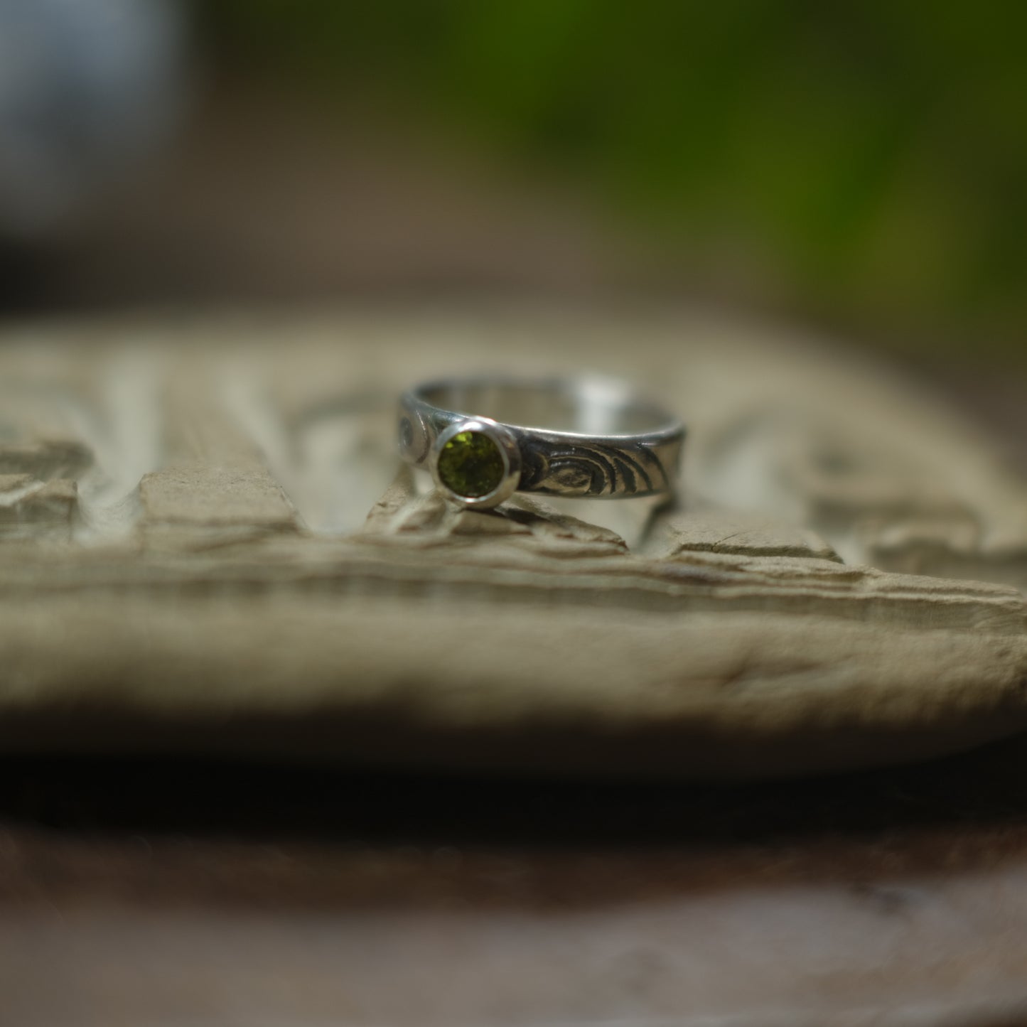 Peridot and Sterling Silver Paisley Ring US Size 7.5
