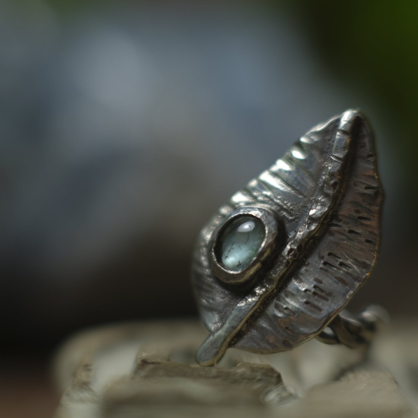 Green Tourmaline and Sterling Silver Leaf Ring US Size 8