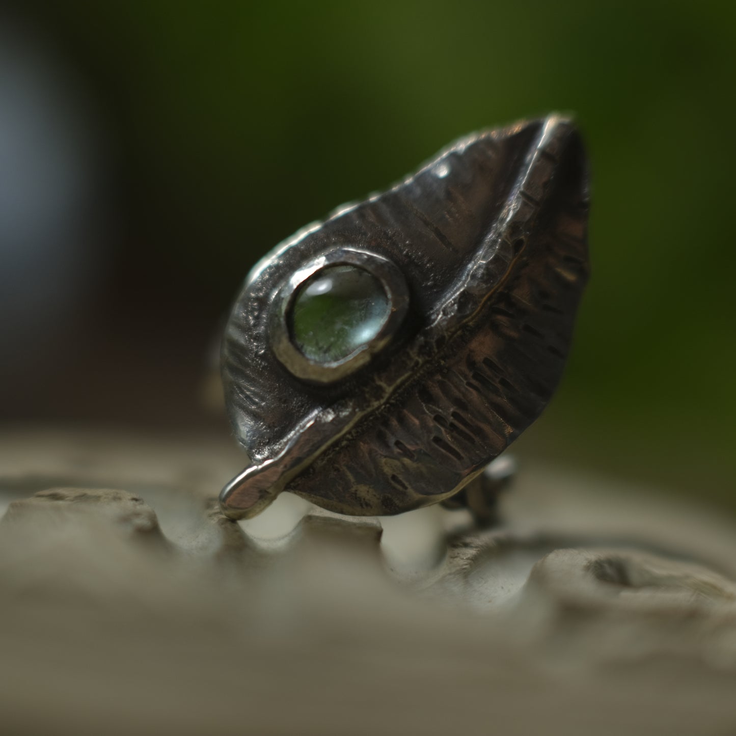 Green Tourmaline and Sterling Silver Leaf Ring US Size 8