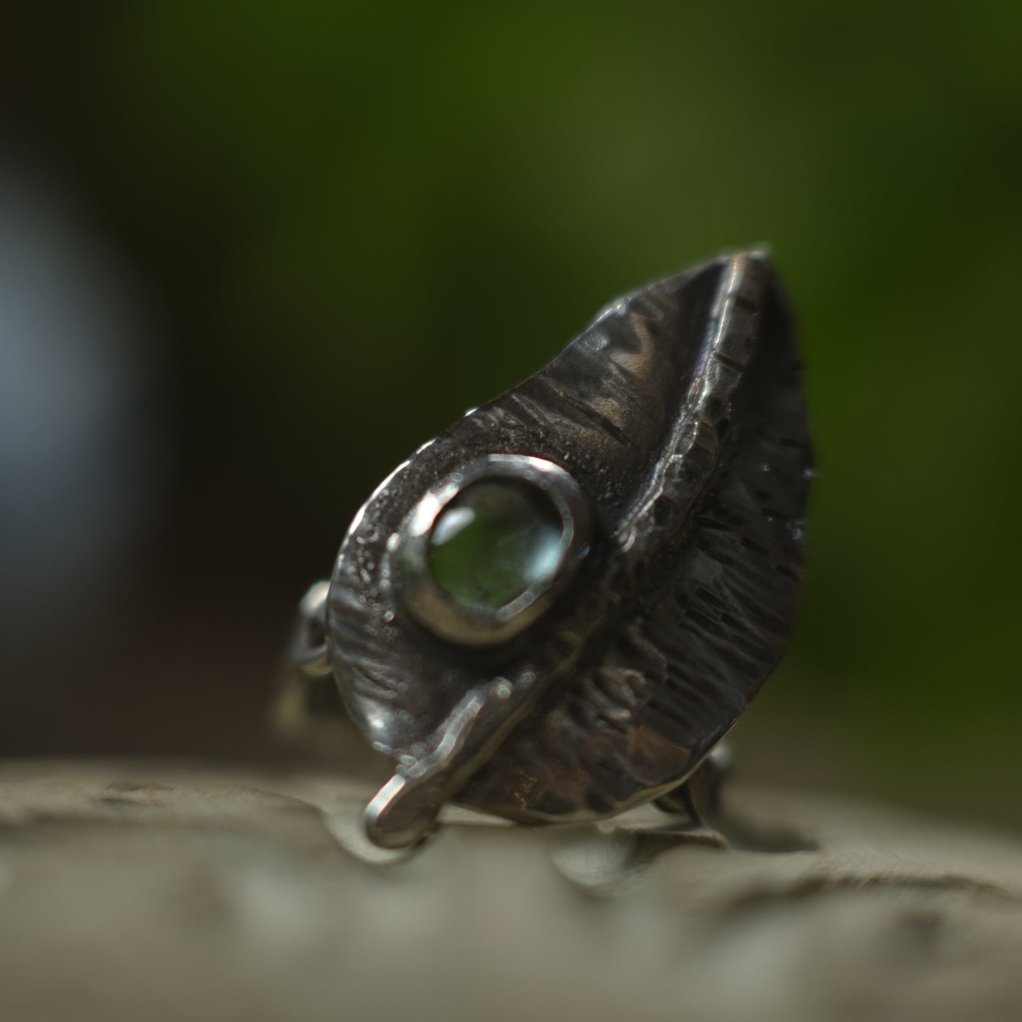 Green Tourmaline and Sterling Silver Leaf Ring US Size 8