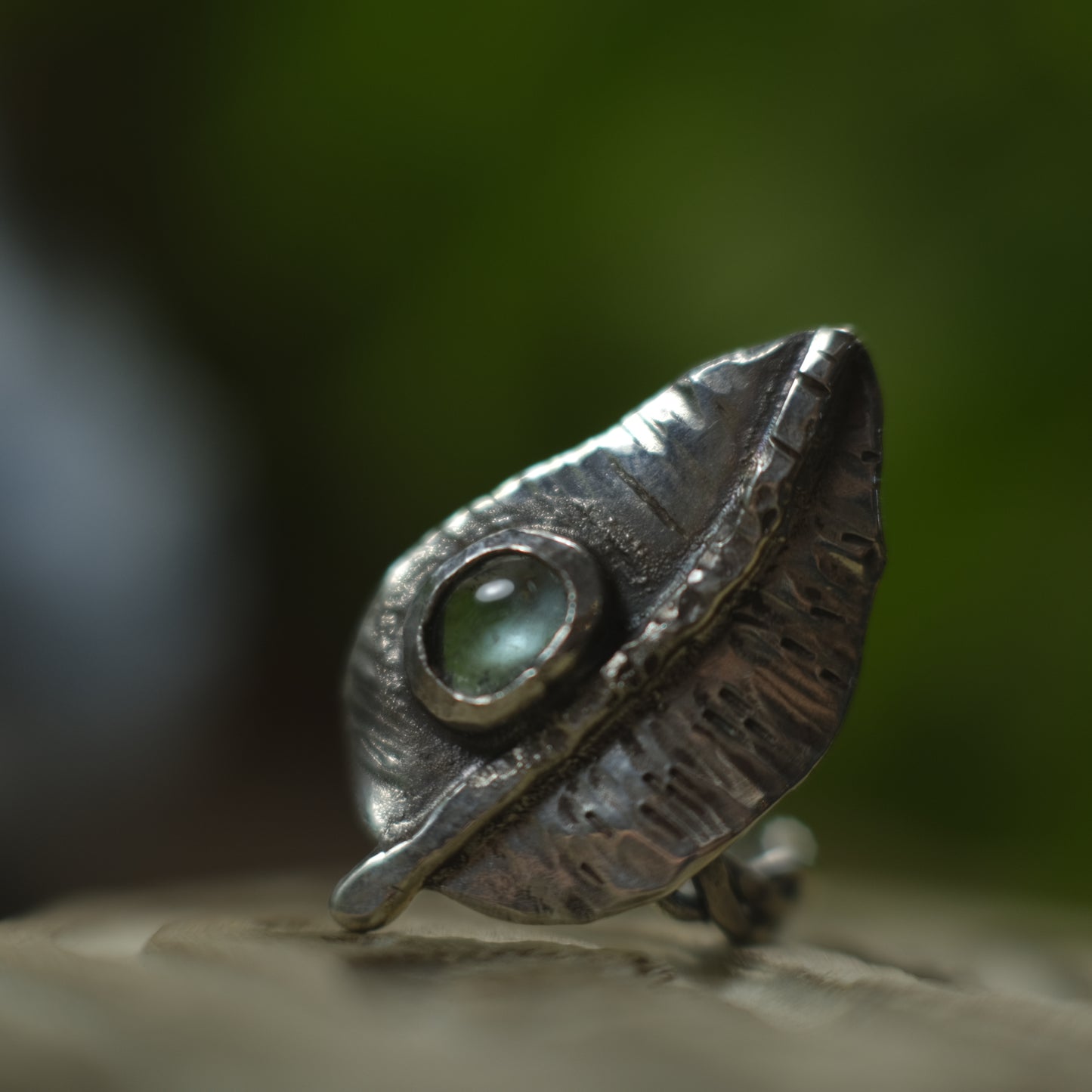 Green Tourmaline and Sterling Silver Leaf Ring US Size 8