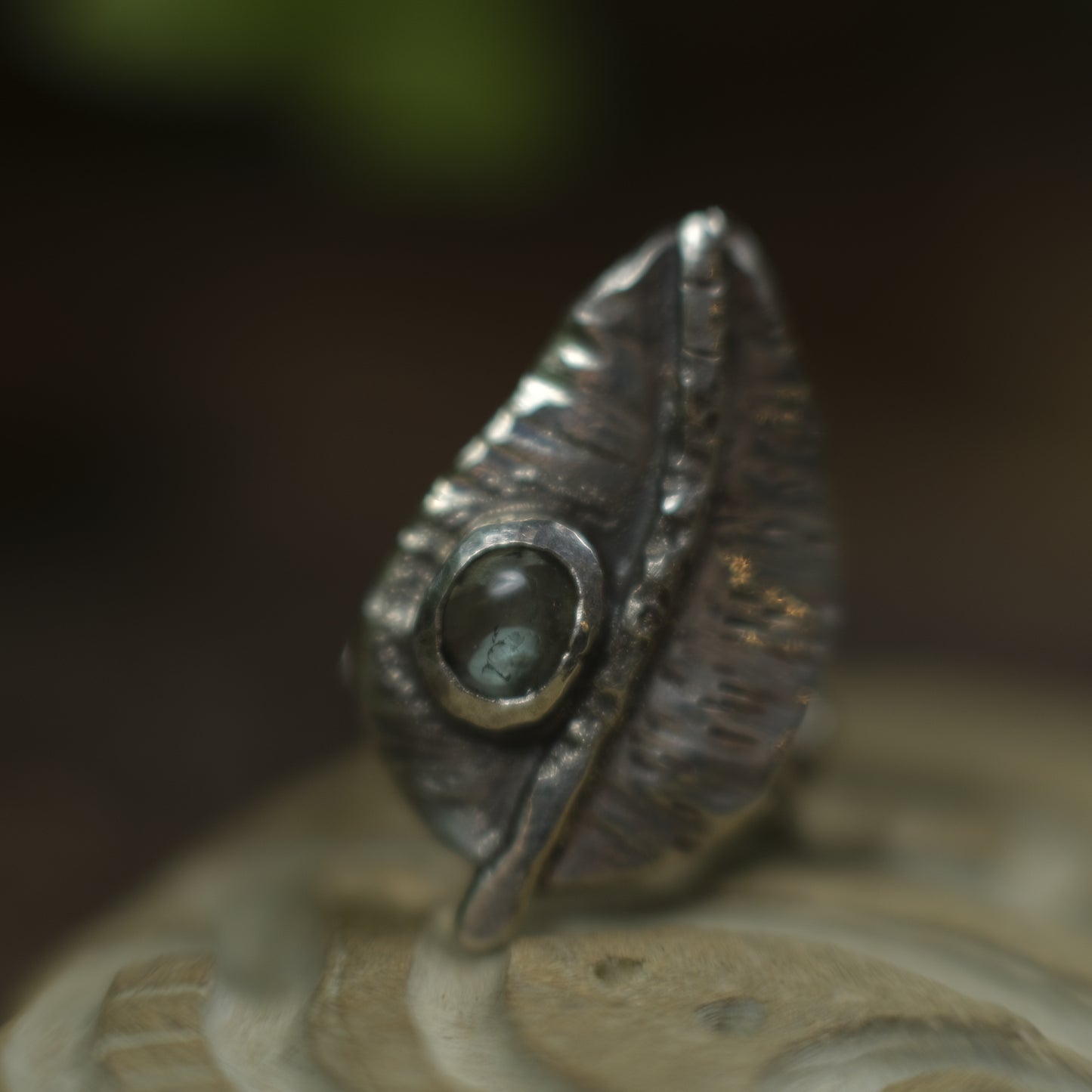 Green Tourmaline and Sterling Silver Leaf Ring US Size 8