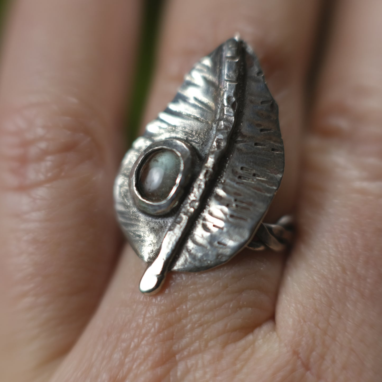 Green Tourmaline and Sterling Silver Leaf Ring US Size 8