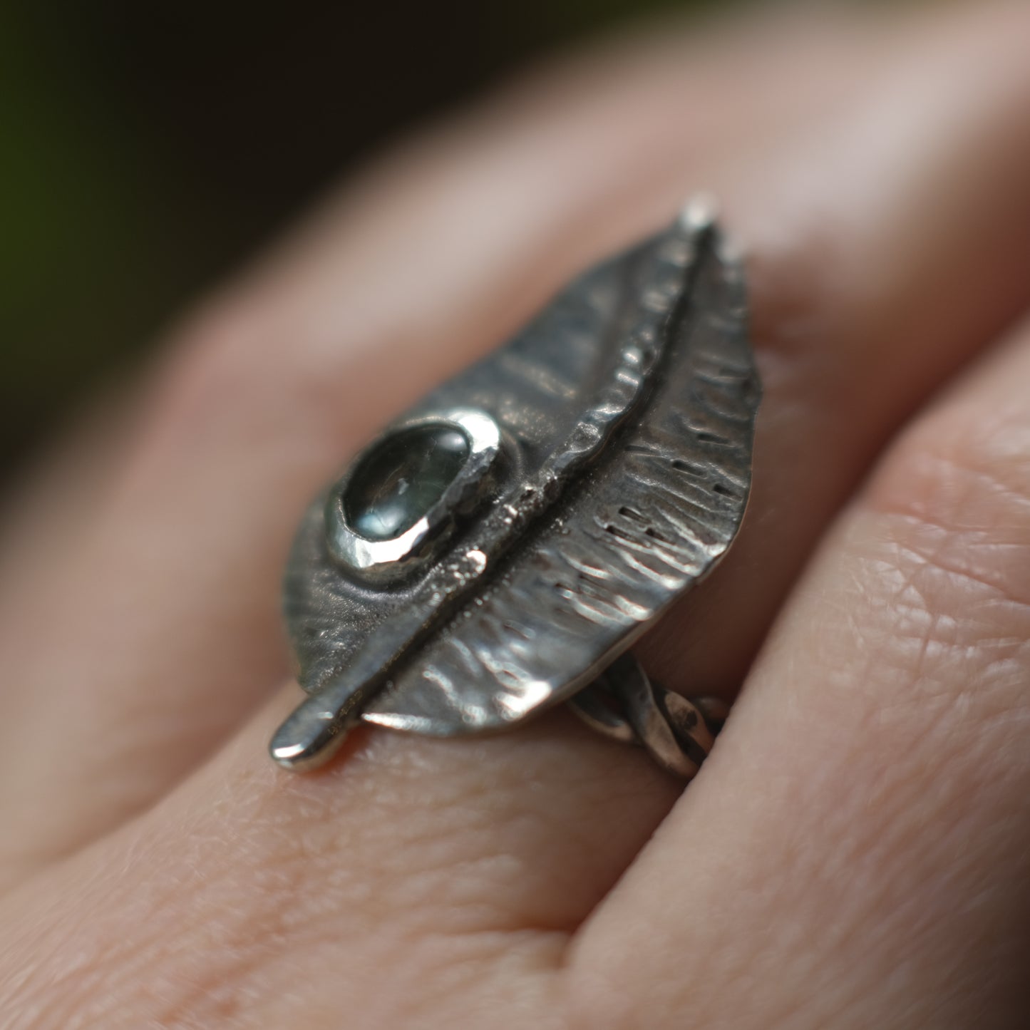 Green Tourmaline and Sterling Silver Leaf Ring US Size 8
