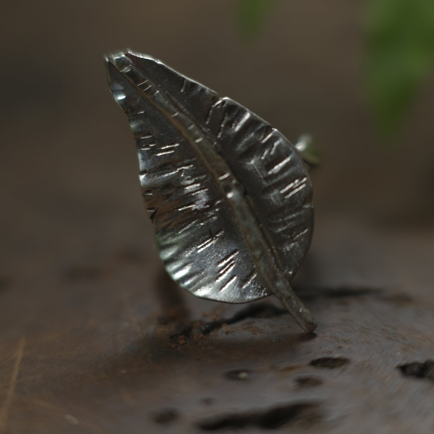 Sterling Silver Leaf Ring with Woven band US Size 7