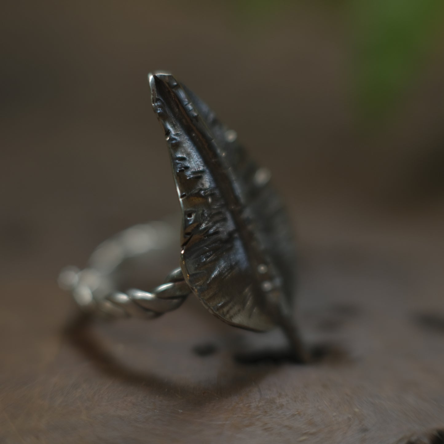 Sterling Silver Leaf Ring with Woven band US Size 7