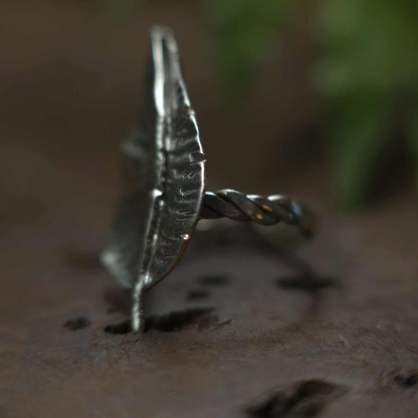Sterling Silver Leaf Ring with Woven band US Size 7