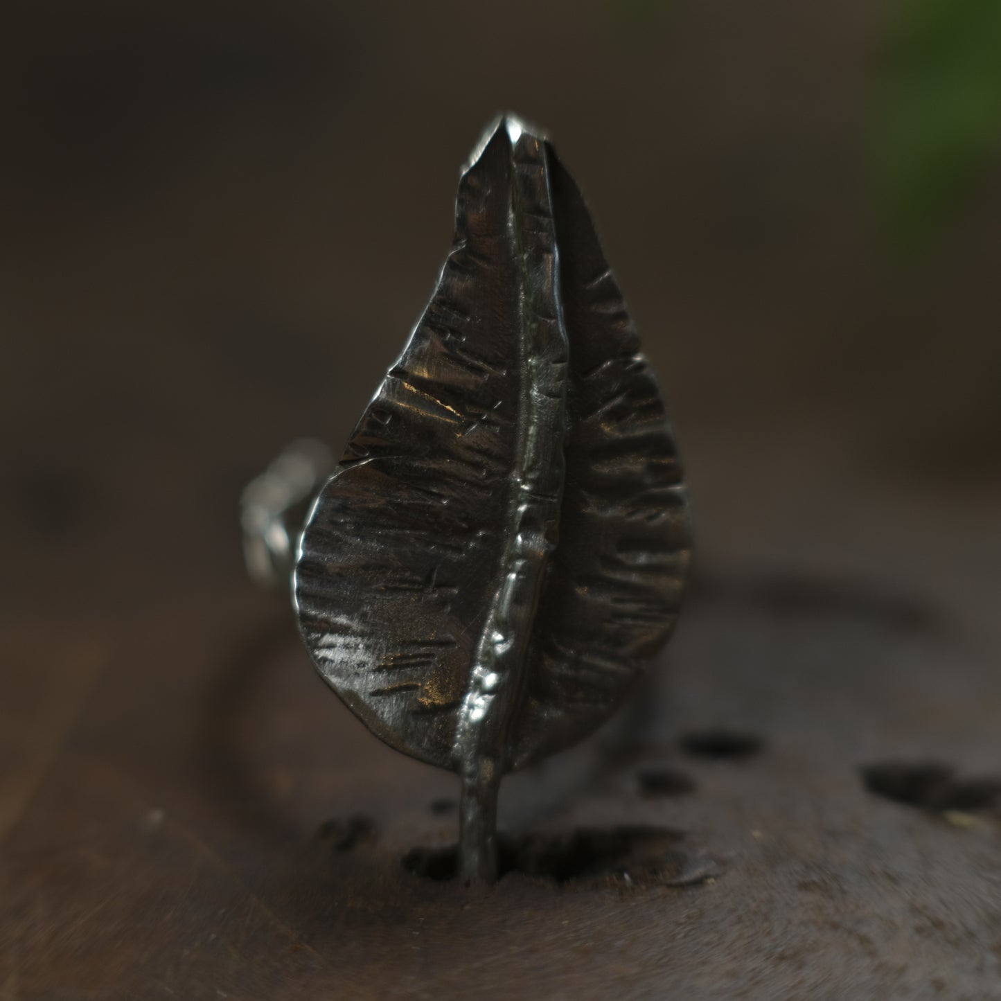 Sterling Silver Leaf Ring with Woven band US Size 7