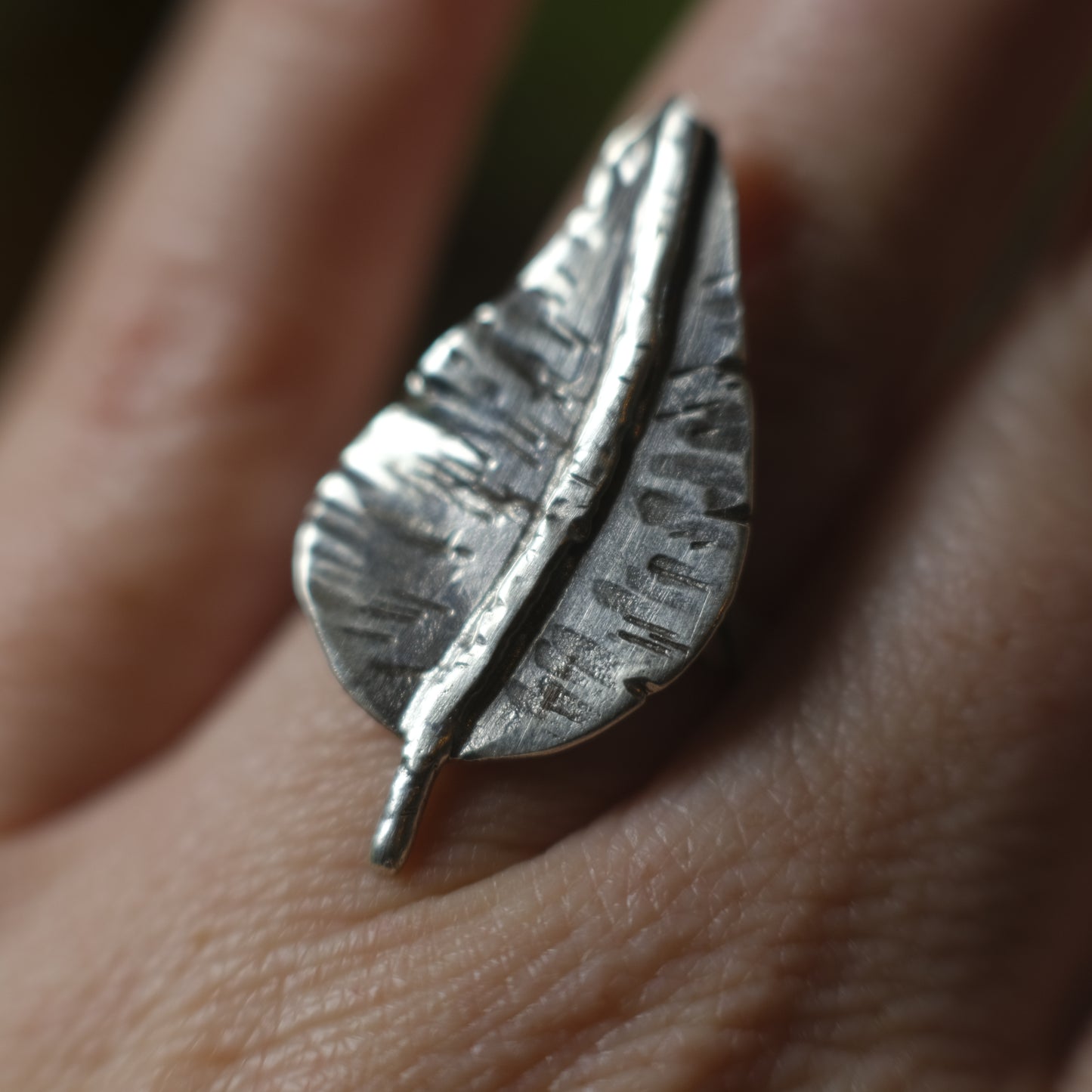 Sterling Silver Leaf Ring with Woven band US Size 7