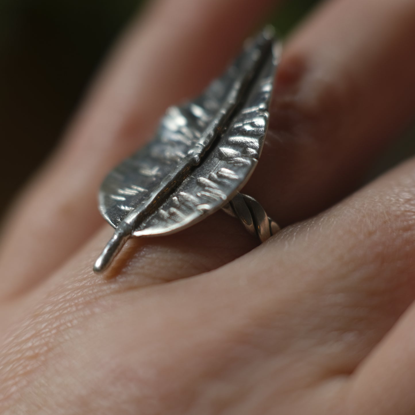 Sterling Silver Leaf Ring with Woven band US Size 7