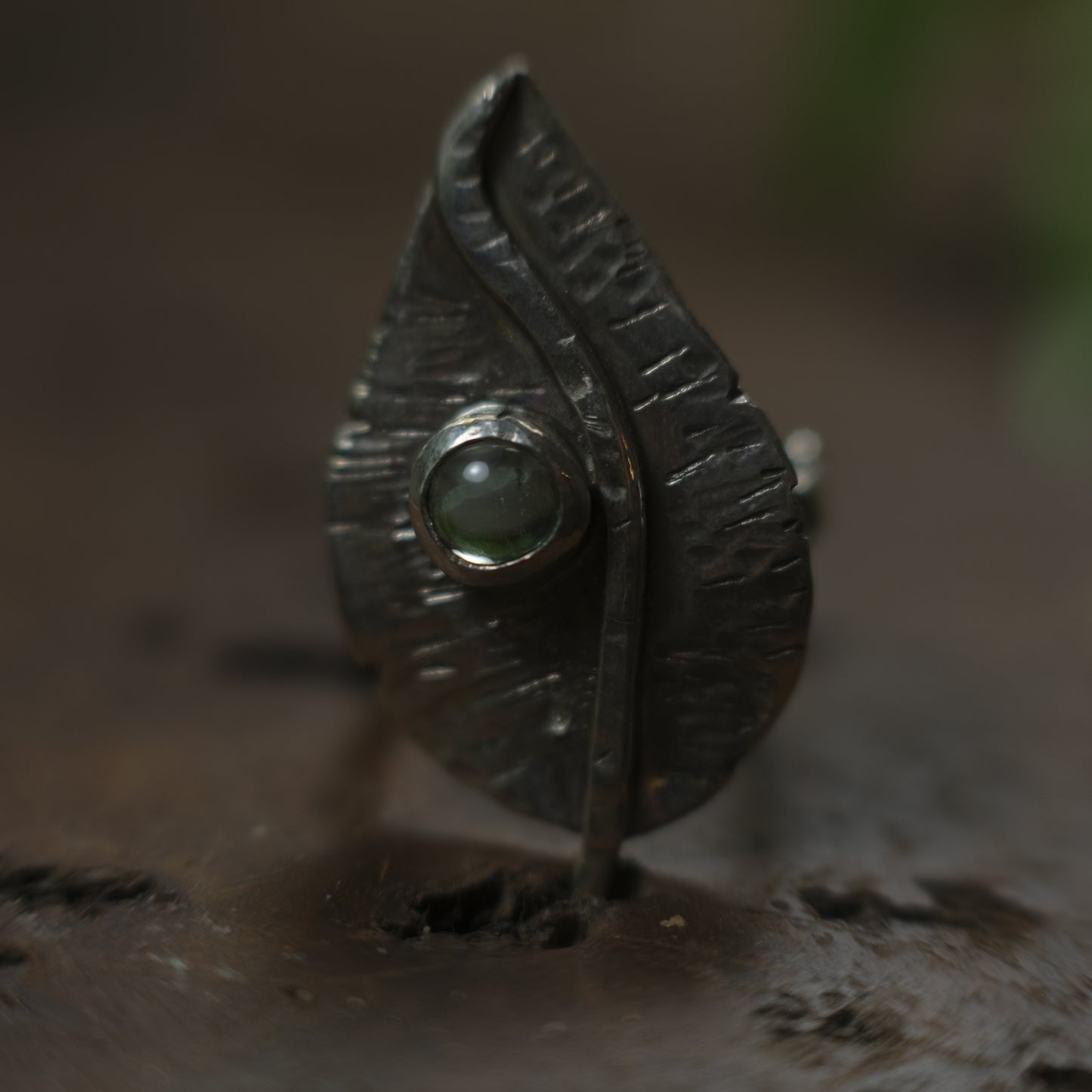 Green Tourmaline and Sterling Silver Leaf Ring US Size 7