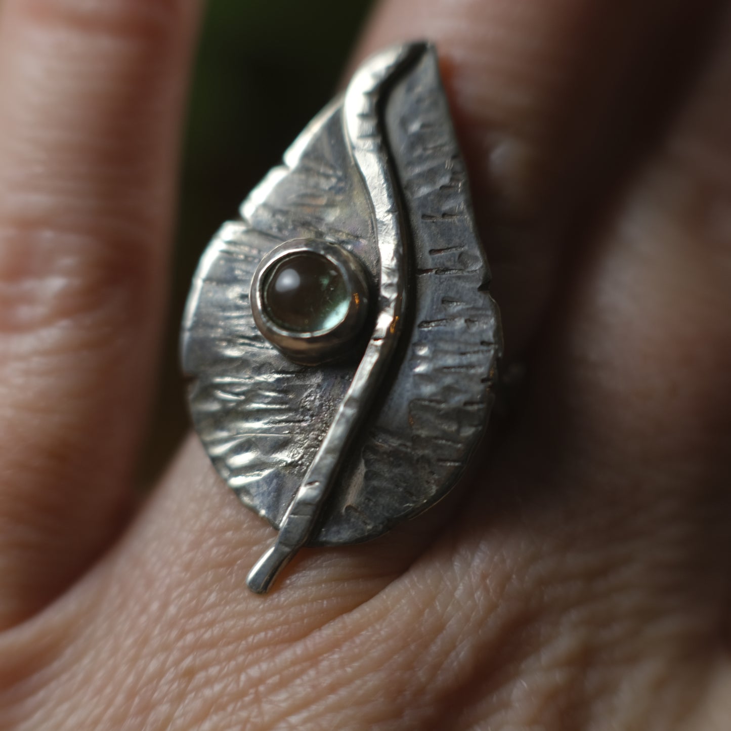 Green Tourmaline and Sterling Silver Leaf Ring US Size 7