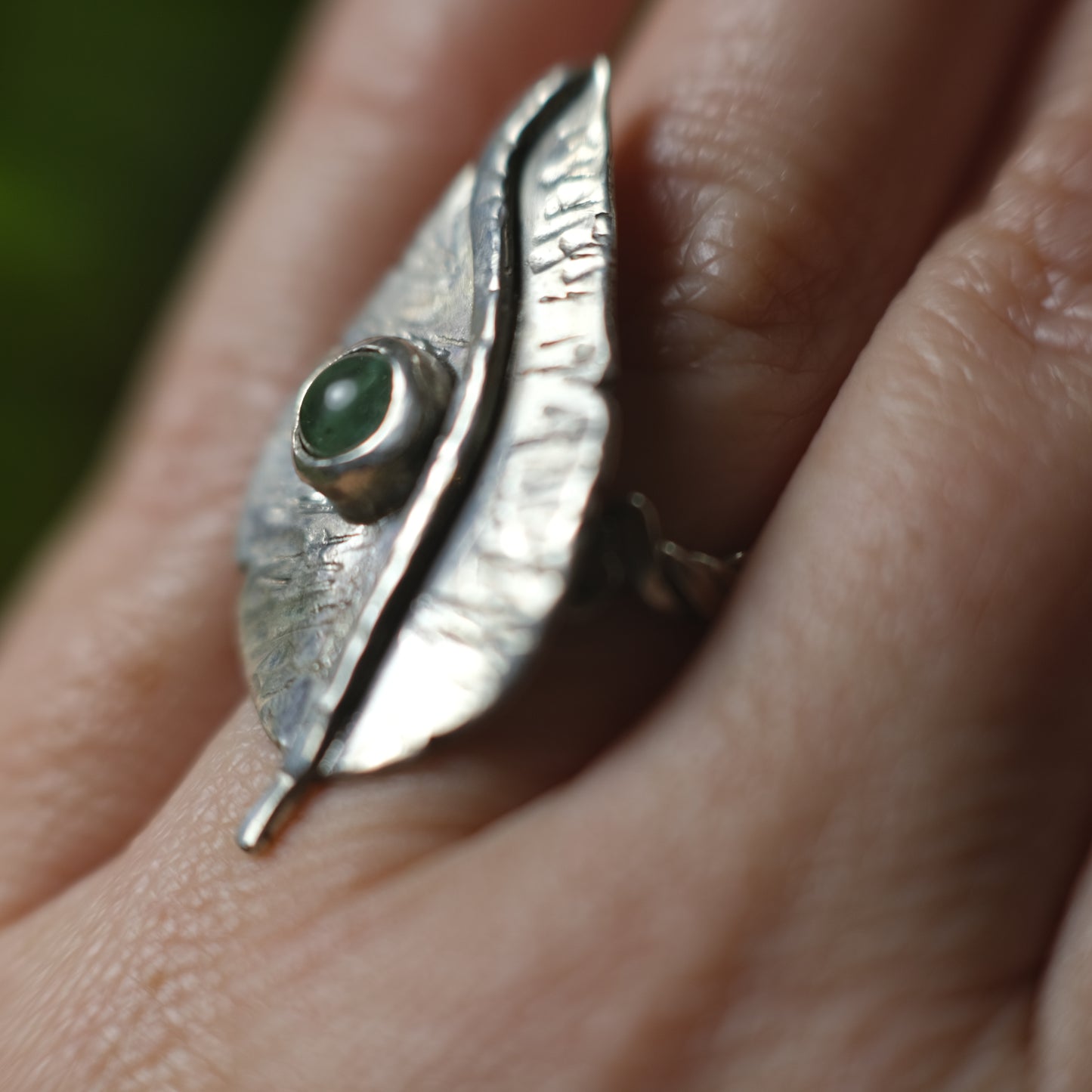 Green Tourmaline and Sterling Silver Leaf Ring US Size 7