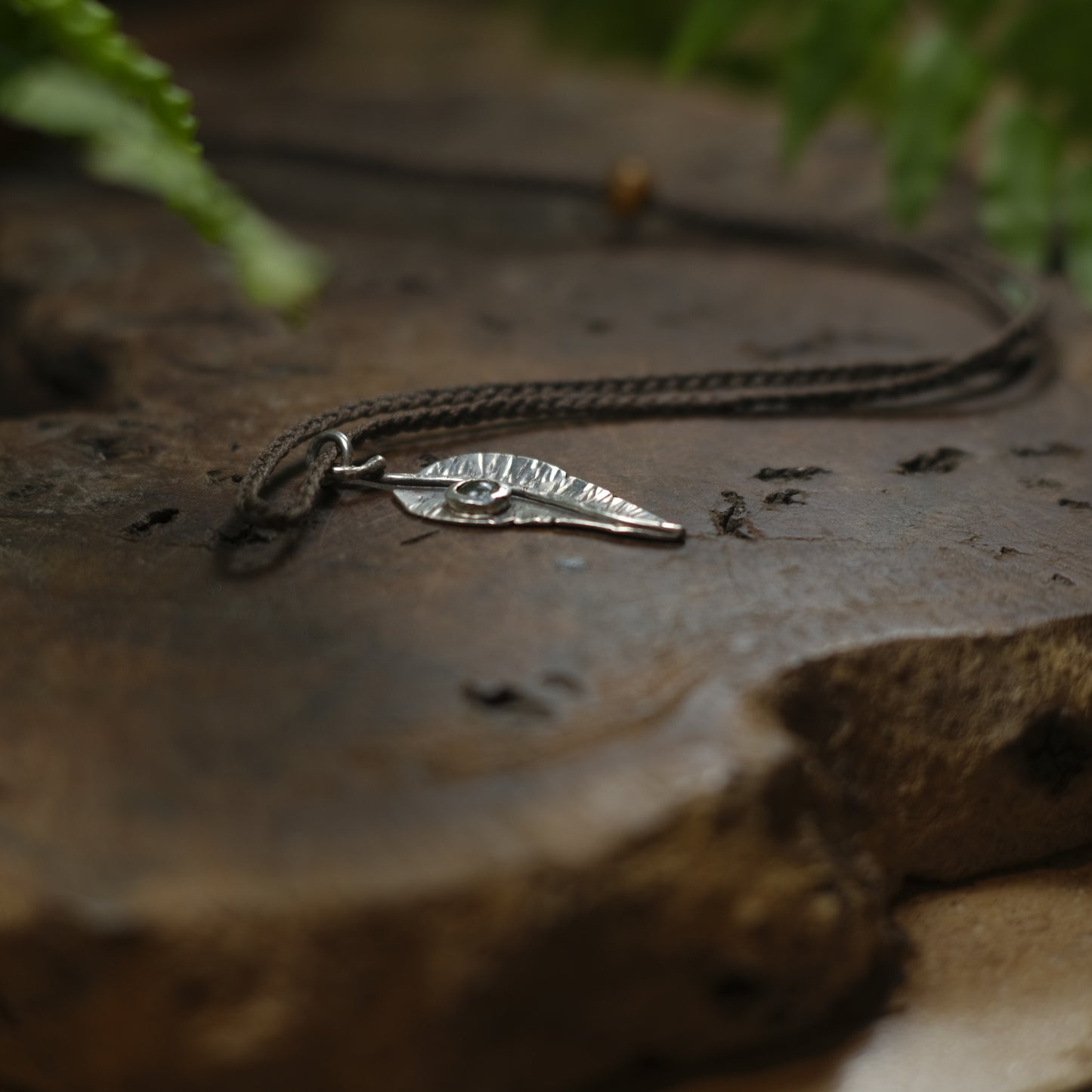 Silver Leaf and Green Tourmaline Dew Drop Pendant