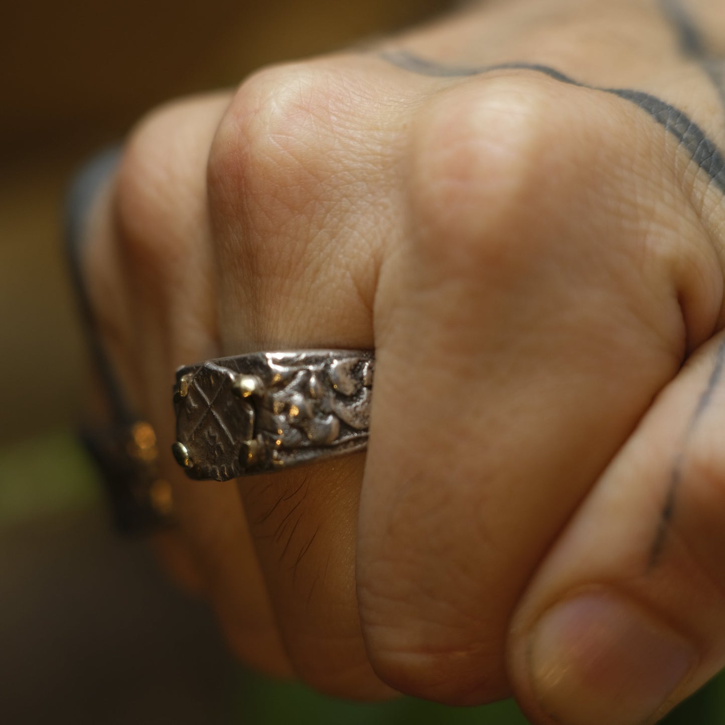 14ct Gold Set Late 1600's Spanish 1/2 Real on Sterling Silver Ring