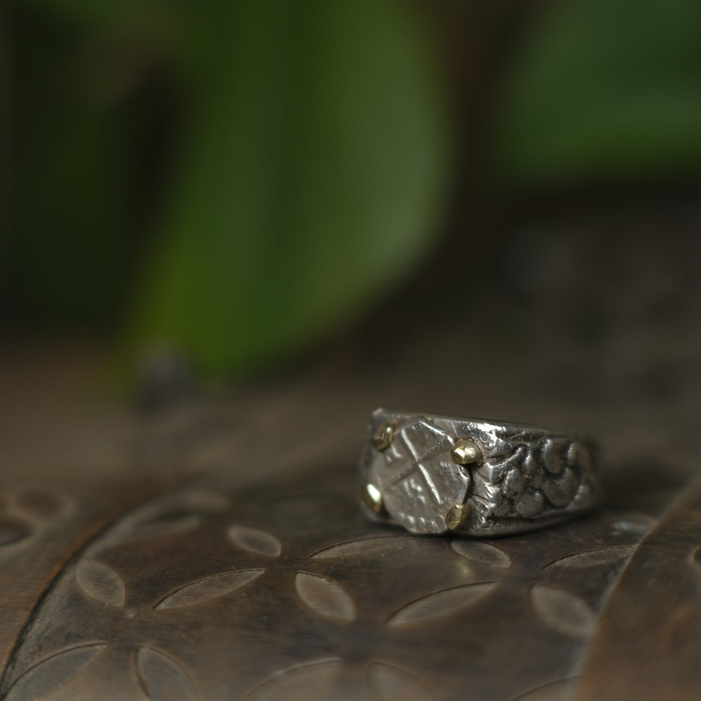 14ct Gold Set Late 1600's Spanish 1/2 Real on Sterling Silver Ring