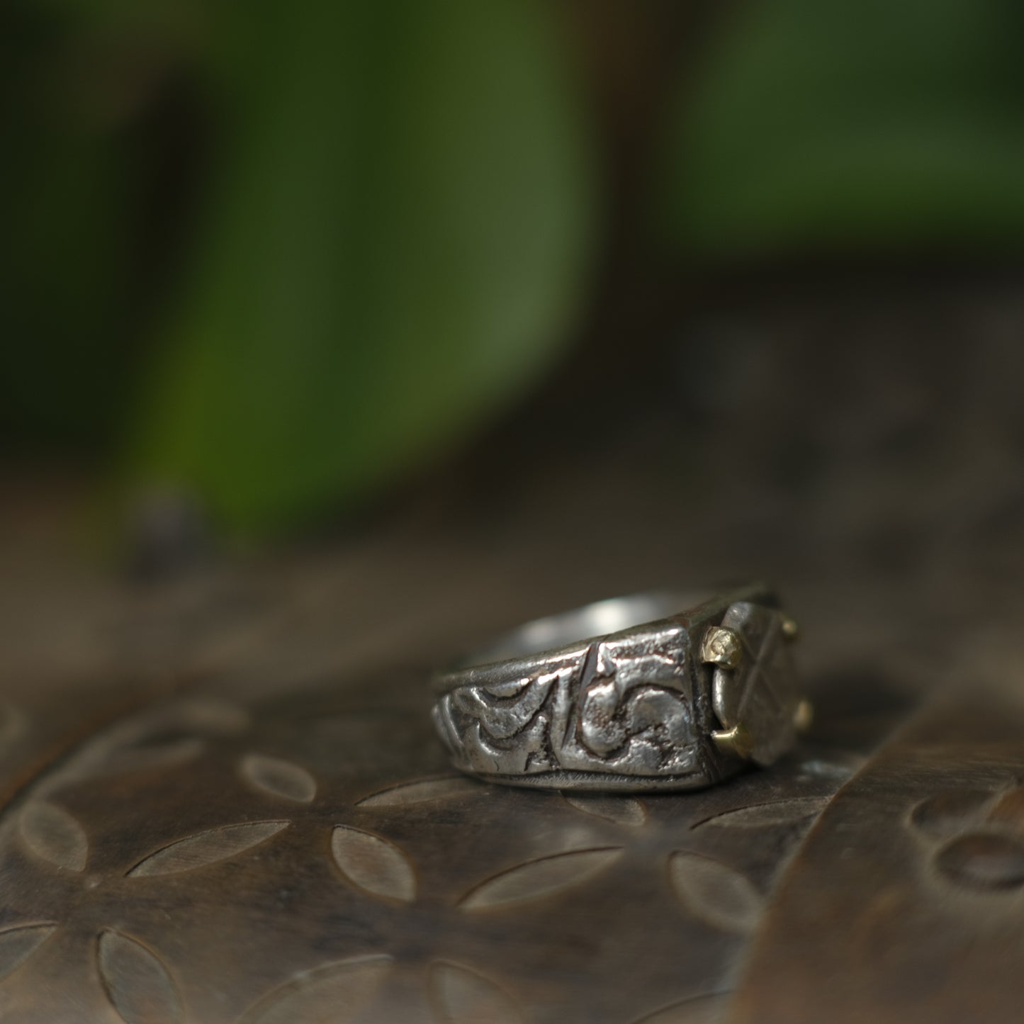 14ct Gold Set Late 1600's Spanish 1/2 Real on Sterling Silver Ring