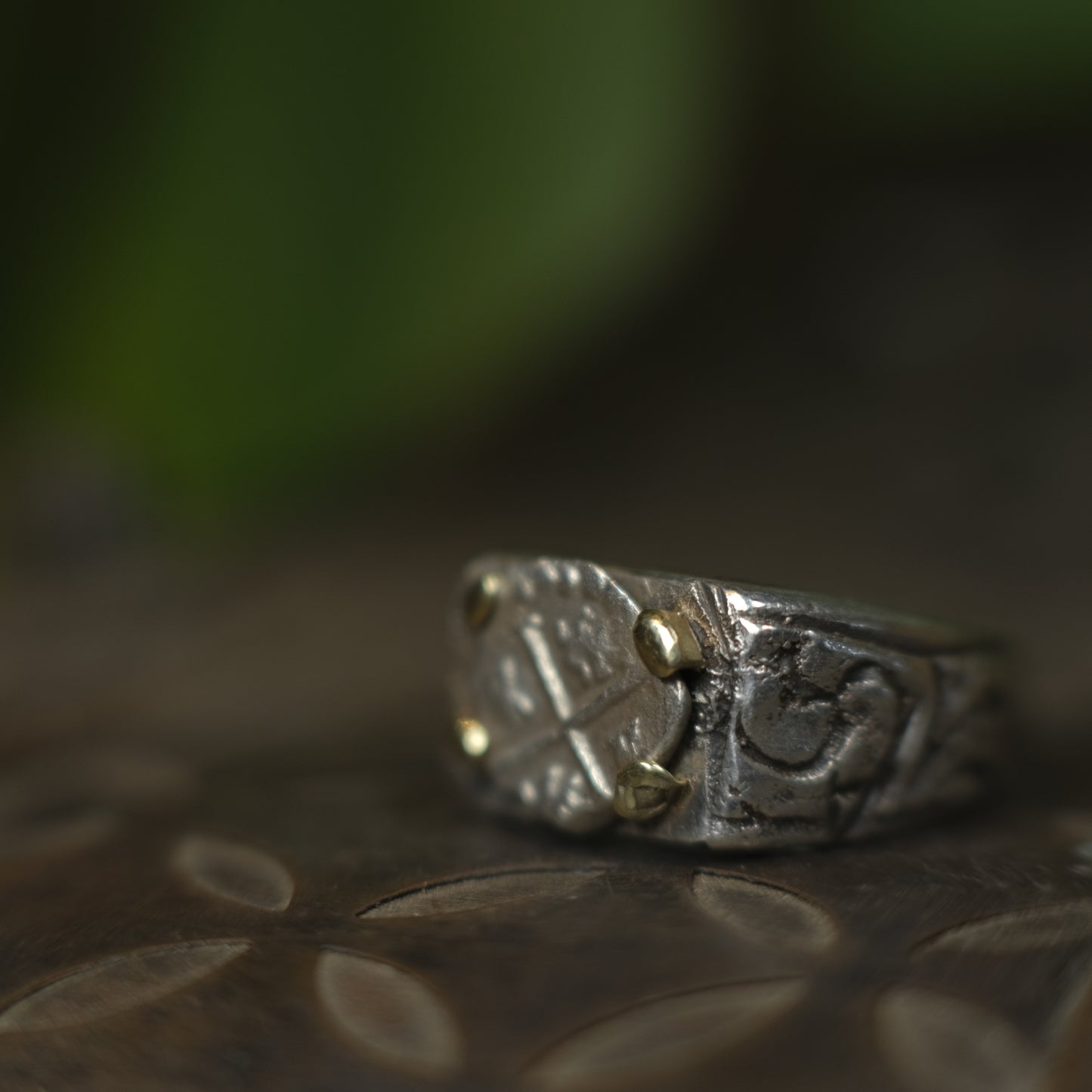 14ct Gold Set Late 1600's Spanish 1/2 Real on Sterling Silver Ring