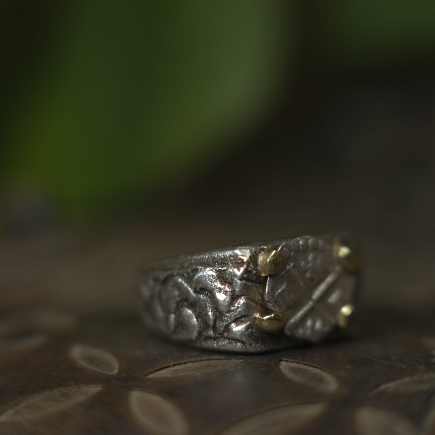 14ct Gold Set Late 1600's Spanish 1/2 Real on Sterling Silver Ring