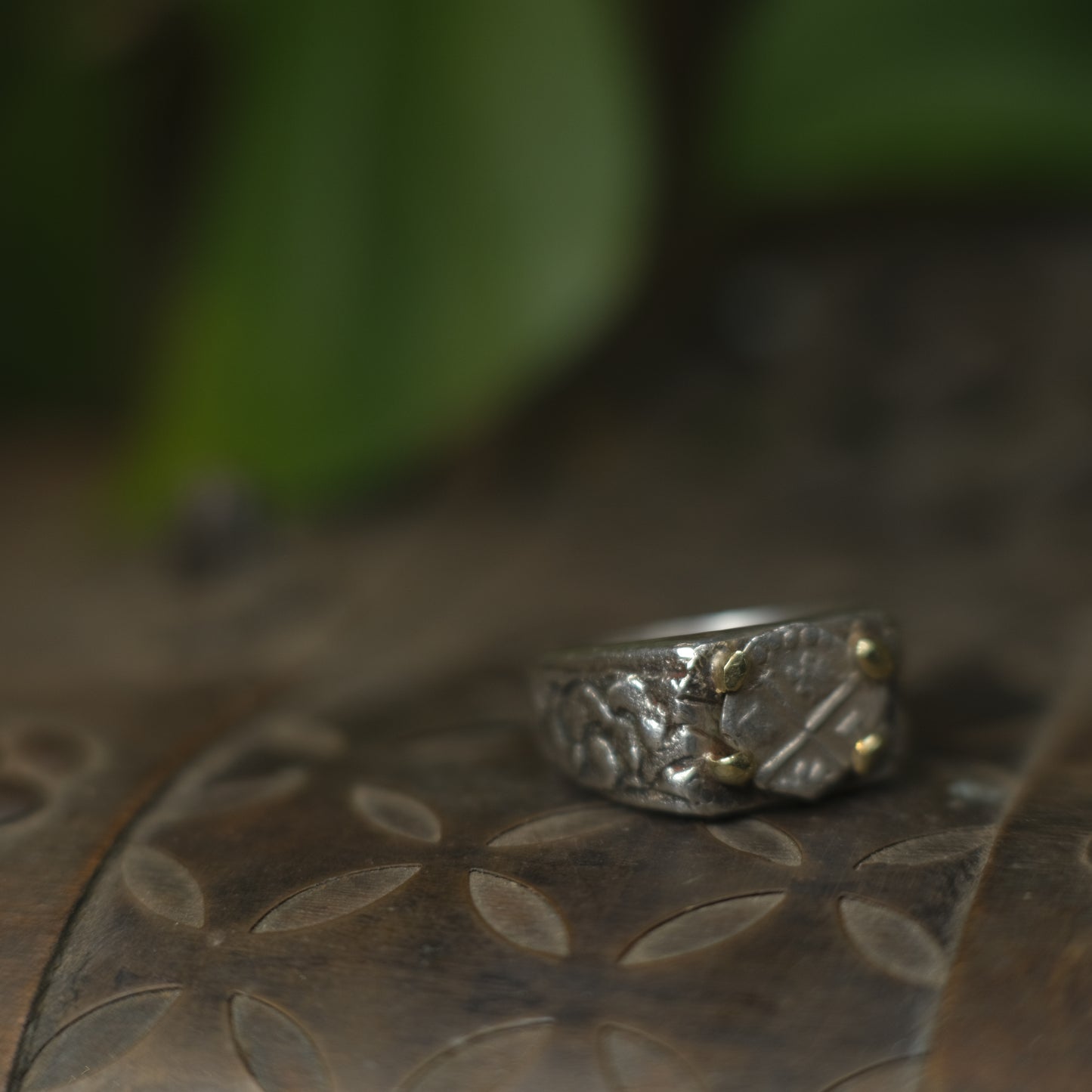 14ct Gold Set Late 1600's Spanish 1/2 Real on Sterling Silver Ring