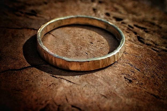 Gold Hammered Textured Rustic Rugged Wedding Commitment Ring