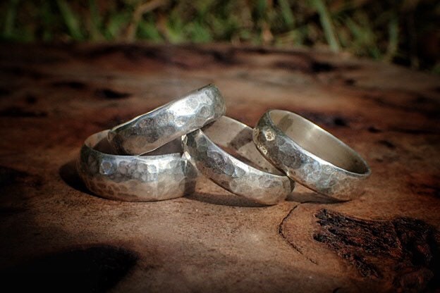 Unique Hammered Textured Rustic Rugged Silver Ring / Band US Sizes